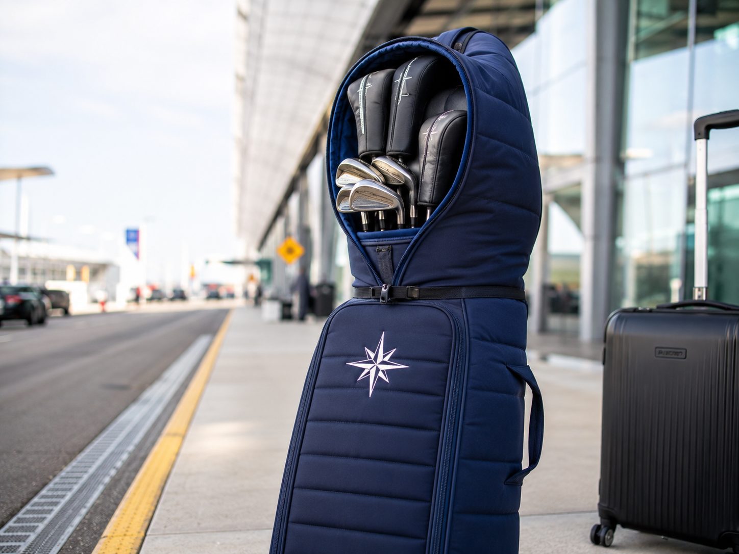 Custom embroidered padded golf travel cover bag protecting golf clubs for flights, branded corporate gift