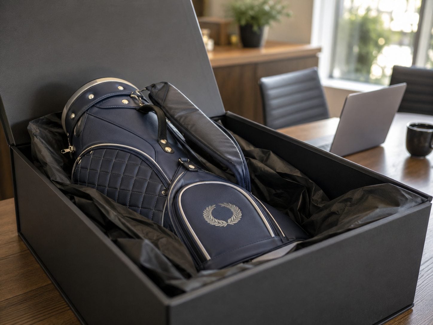 Executive gift box with a custom logo golf bag for corporate clients